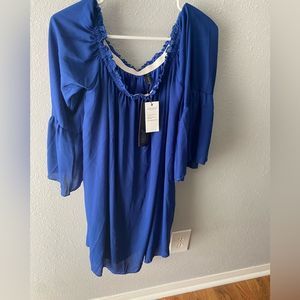 Dress Bell Sleeves NWT Zanzea royal blue Ruffle Elastic Off/On The Shoulder xl